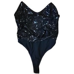 2 for $35 | NWT Black Sequin Y2K Thong Bodysuit Clubwear XL Vamp